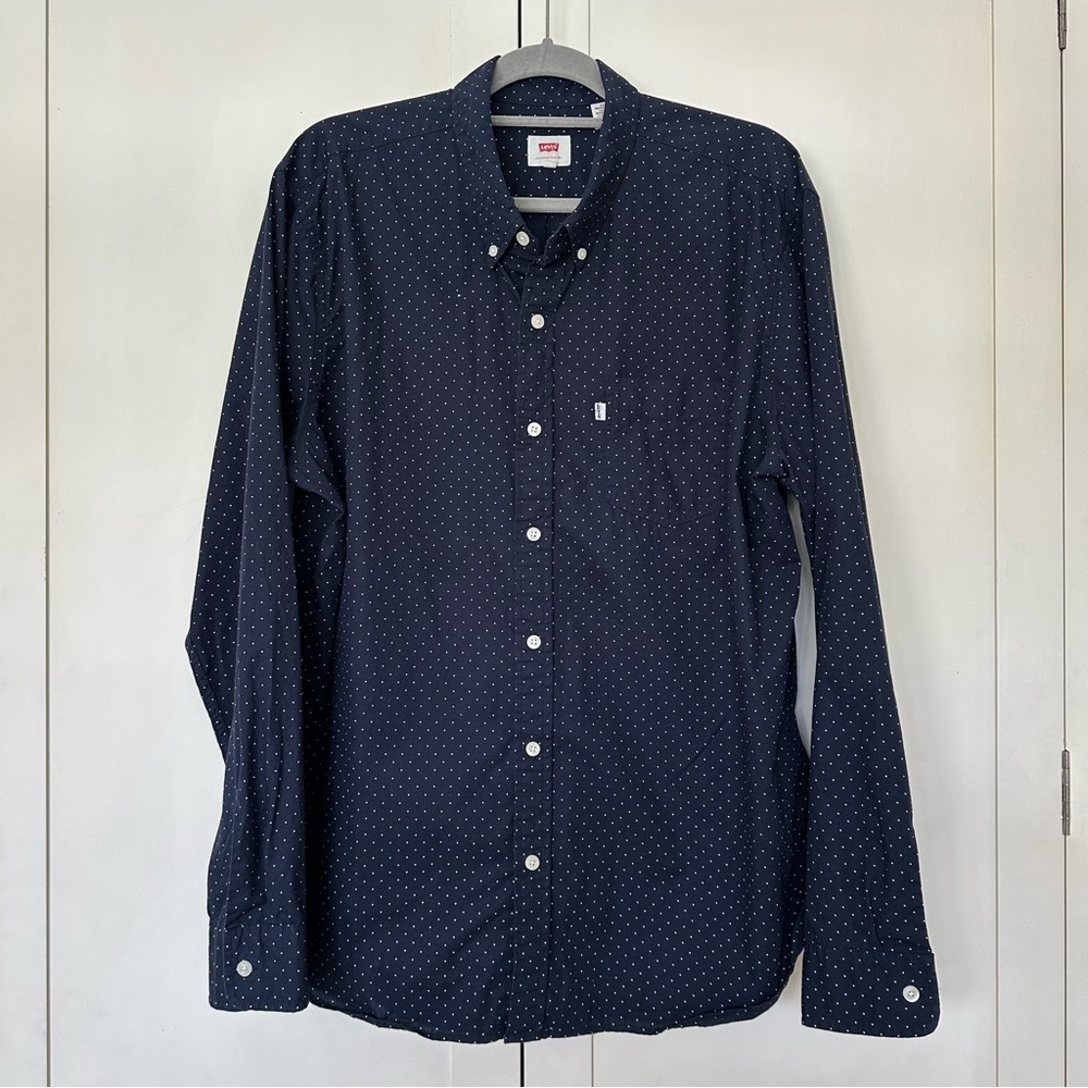 Levi’s Men’s Navy Polka Dot Long Sleeve Casual Button Down Size XXL